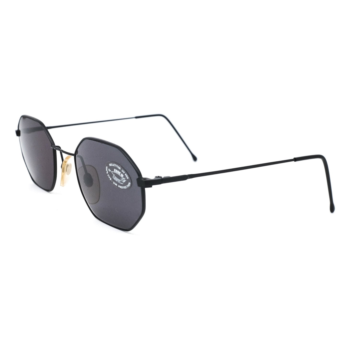 Essebi hexagonal black sunglasses, minimalist design in Matt black metal, 90s NOS made in italy