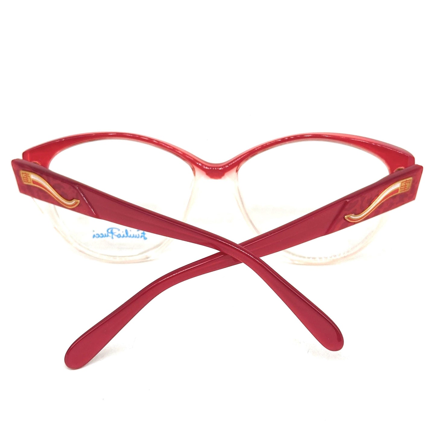 Emilio Pucci 371 half red spotted textured clear eyewear detailed with curved trail logo 80s Made in Florence