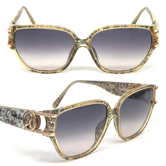 Paloma Picasso 3860 optyl crackled glaze frame in brown, green, gold and turquoise shades, gold logo emblem detail on the temple 90s NoS