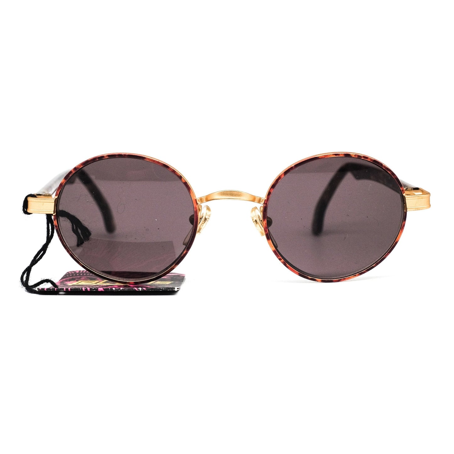 Sunjet by Carrera lennon style round cello sunglasses with tortoise acetate and golden metallic parts made in Italy, 1980s NOS