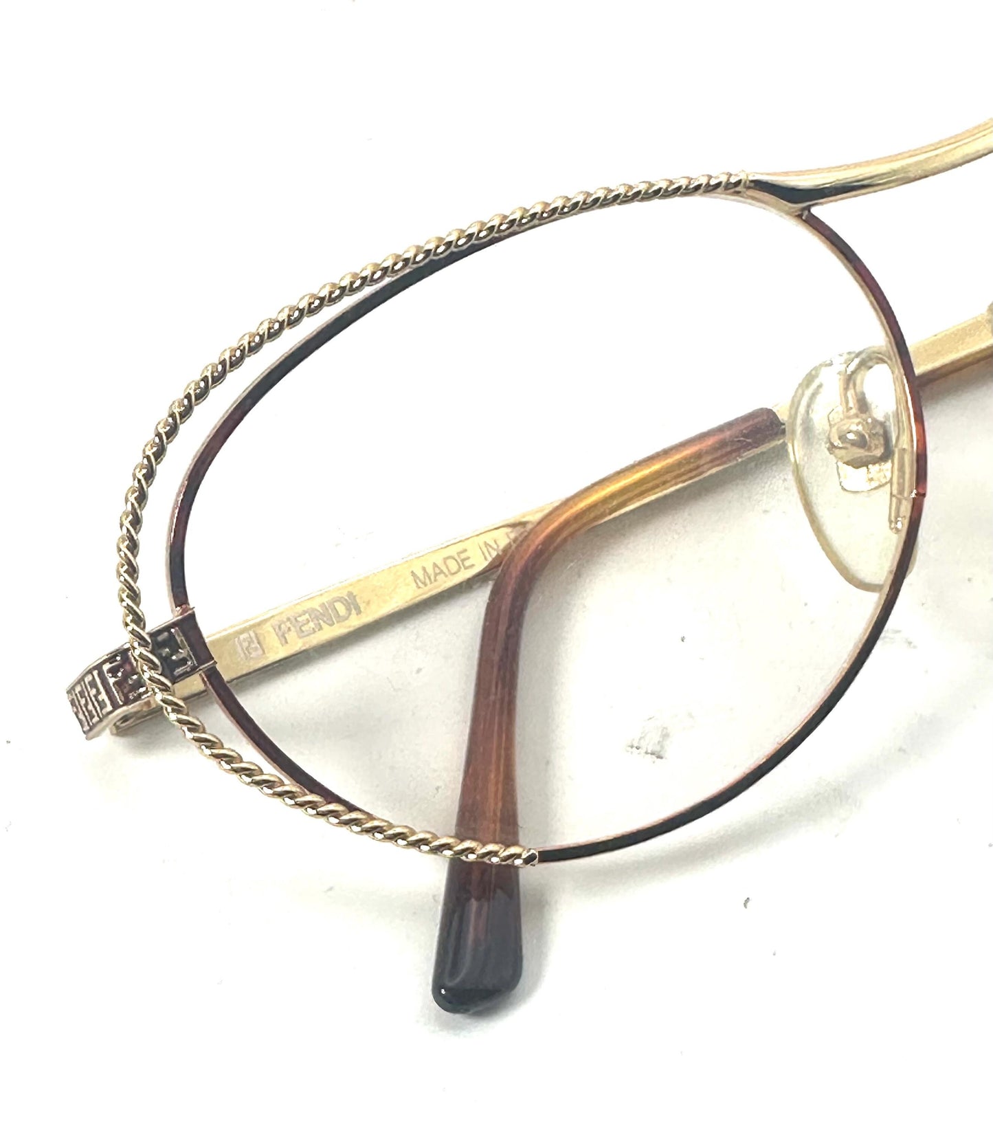 Fendi FV173 luxury oval cateye golden metal eyeglasses frames hand made in Italy, NOS 80s