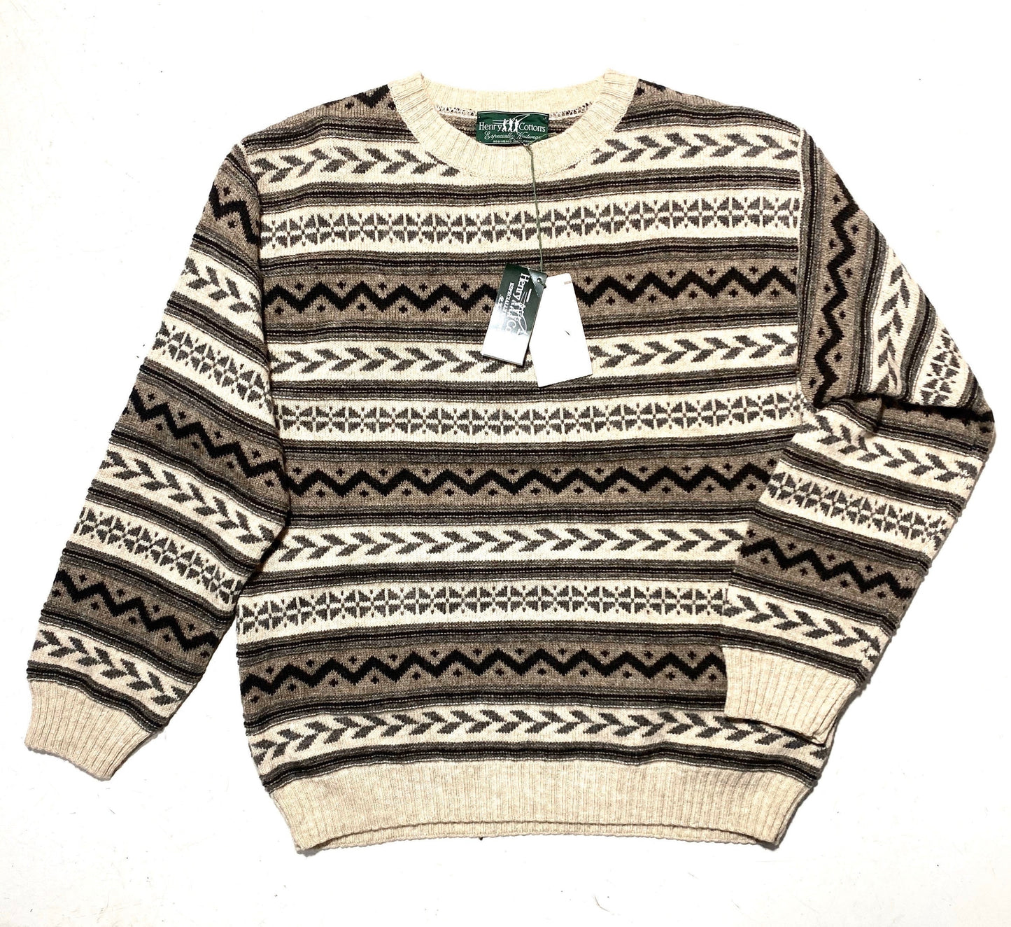 Henry Cottons NOS 80s pure new wool geometrical pullover, mint and beautiful