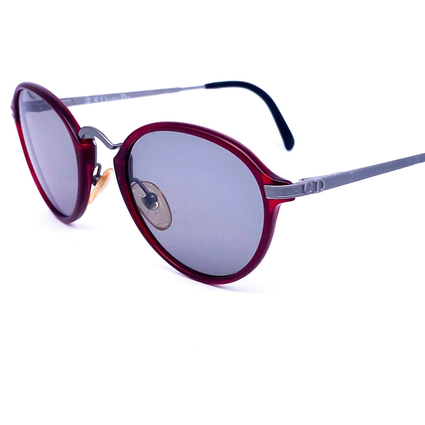 Christian Dior 2899 minimalist burgundy/silver-gunmetal round eyeglasses frames, NOS 1980s Austria