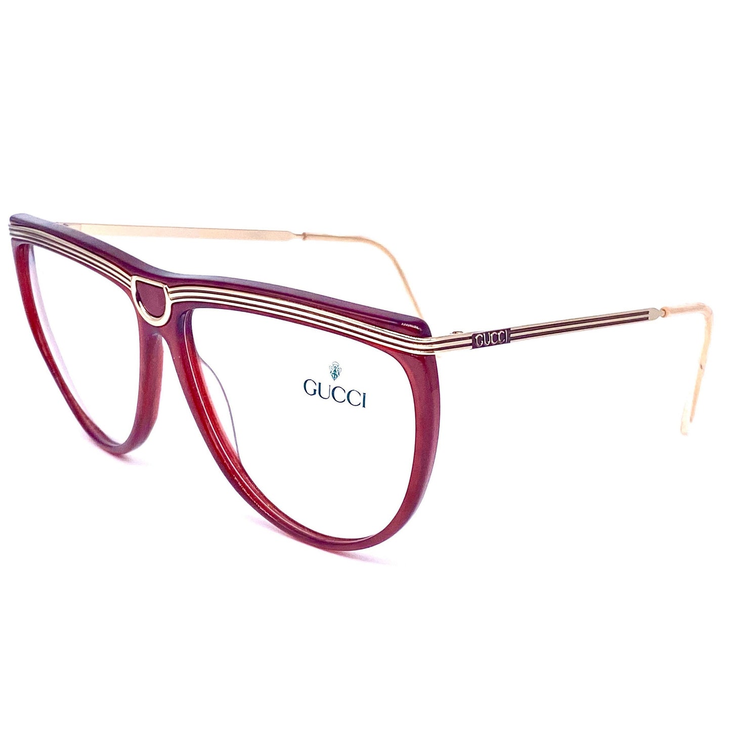 Gucci 2303 burgundy & carved gold ladies eyeglasses frames made in Italy, 1980s NoS