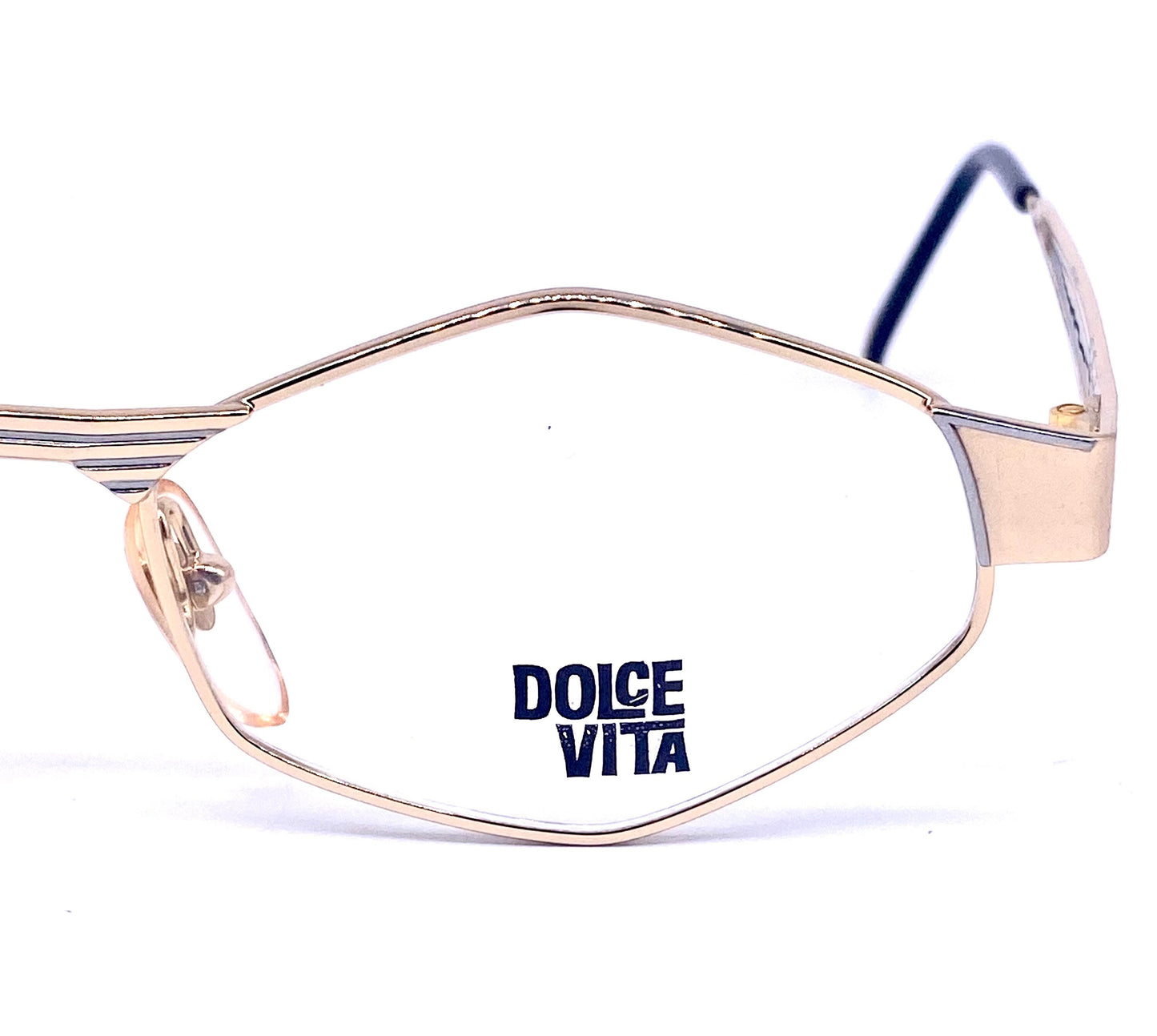 Dolcevita rare hexagonal gold frames w amber translucent inserts by Casanova, Italy 80s NOS