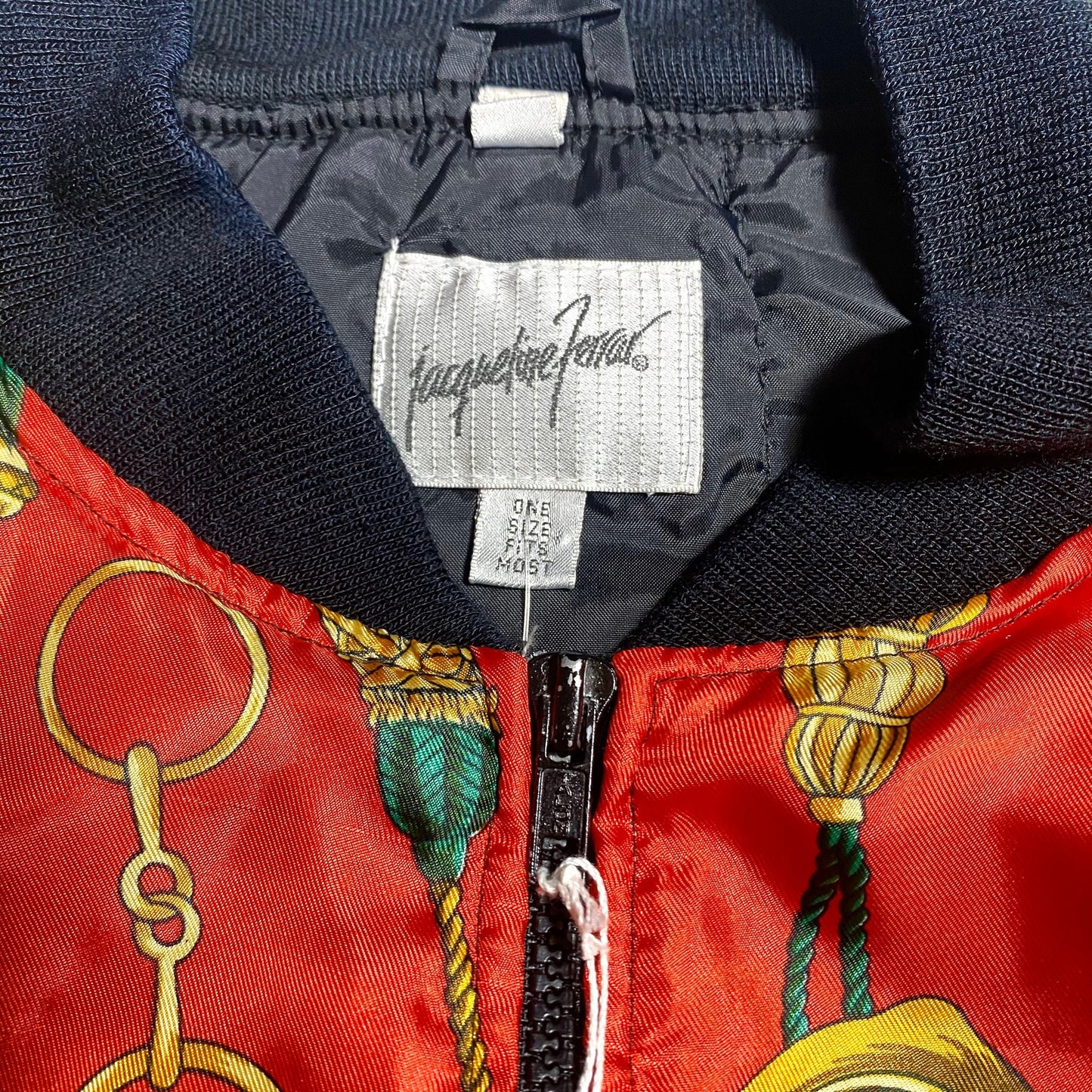 Jaqueline Ferrar red satin Hermes style print bomber jacket, 1980s great condition