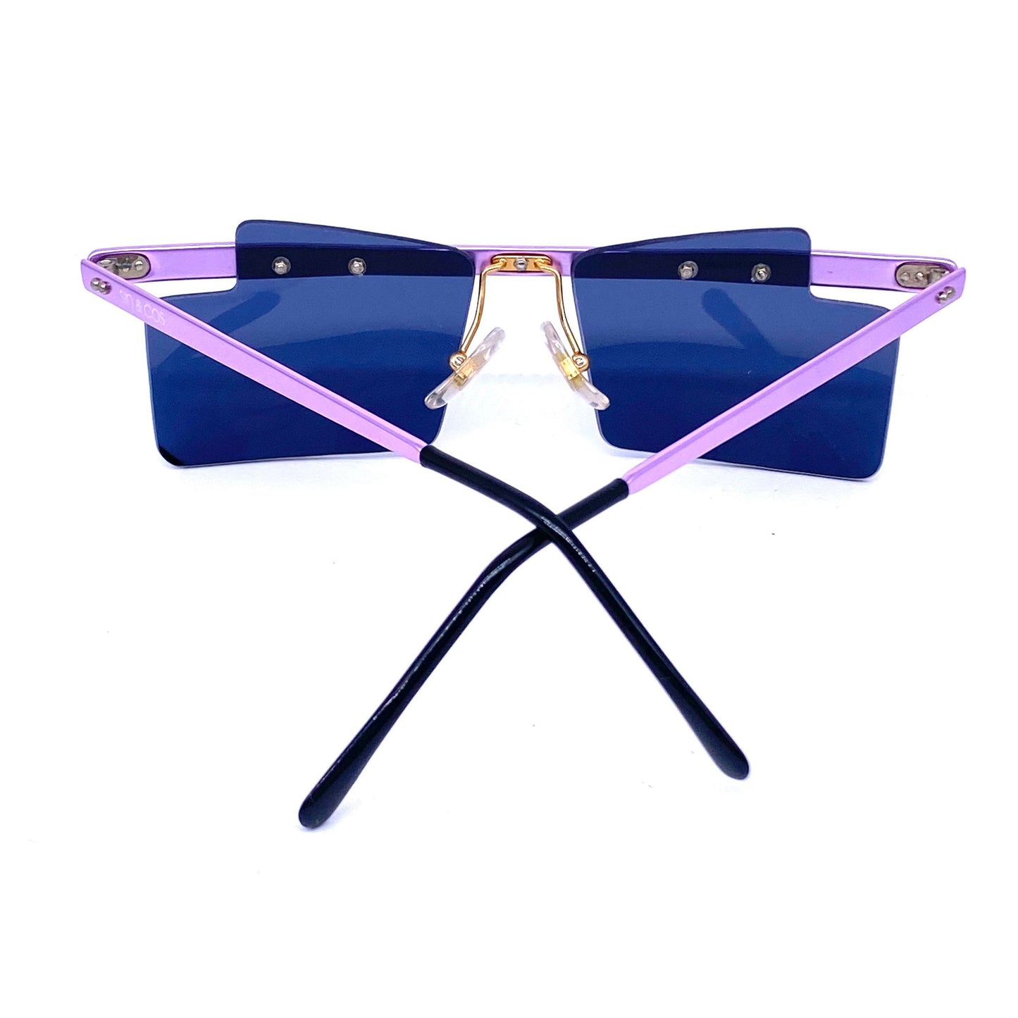 Sin&Cos square anodized metal avant-garde sunglasses, blue, silver or red, NOS 90s Italy