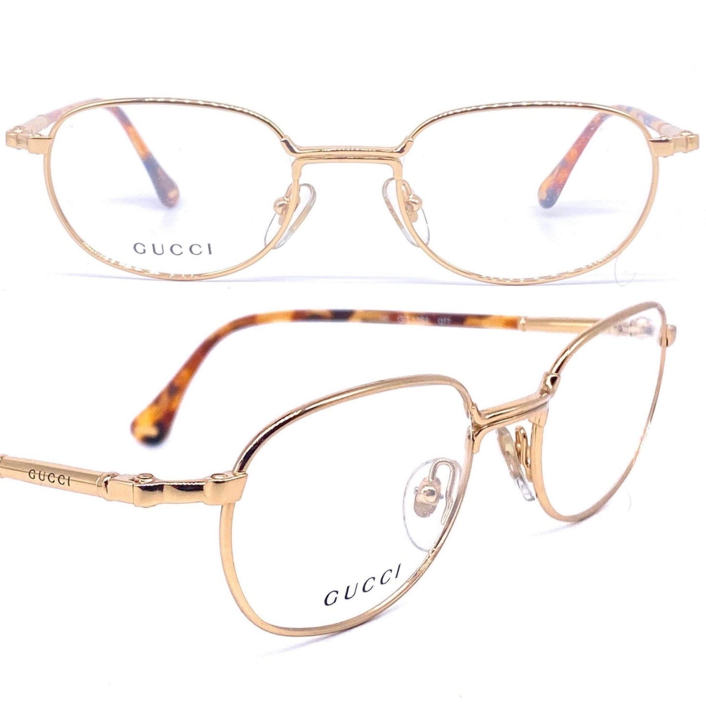 Gucci GG 1354 classy rectangular gold plated eyeglasses frames, 1980s NOS Italy