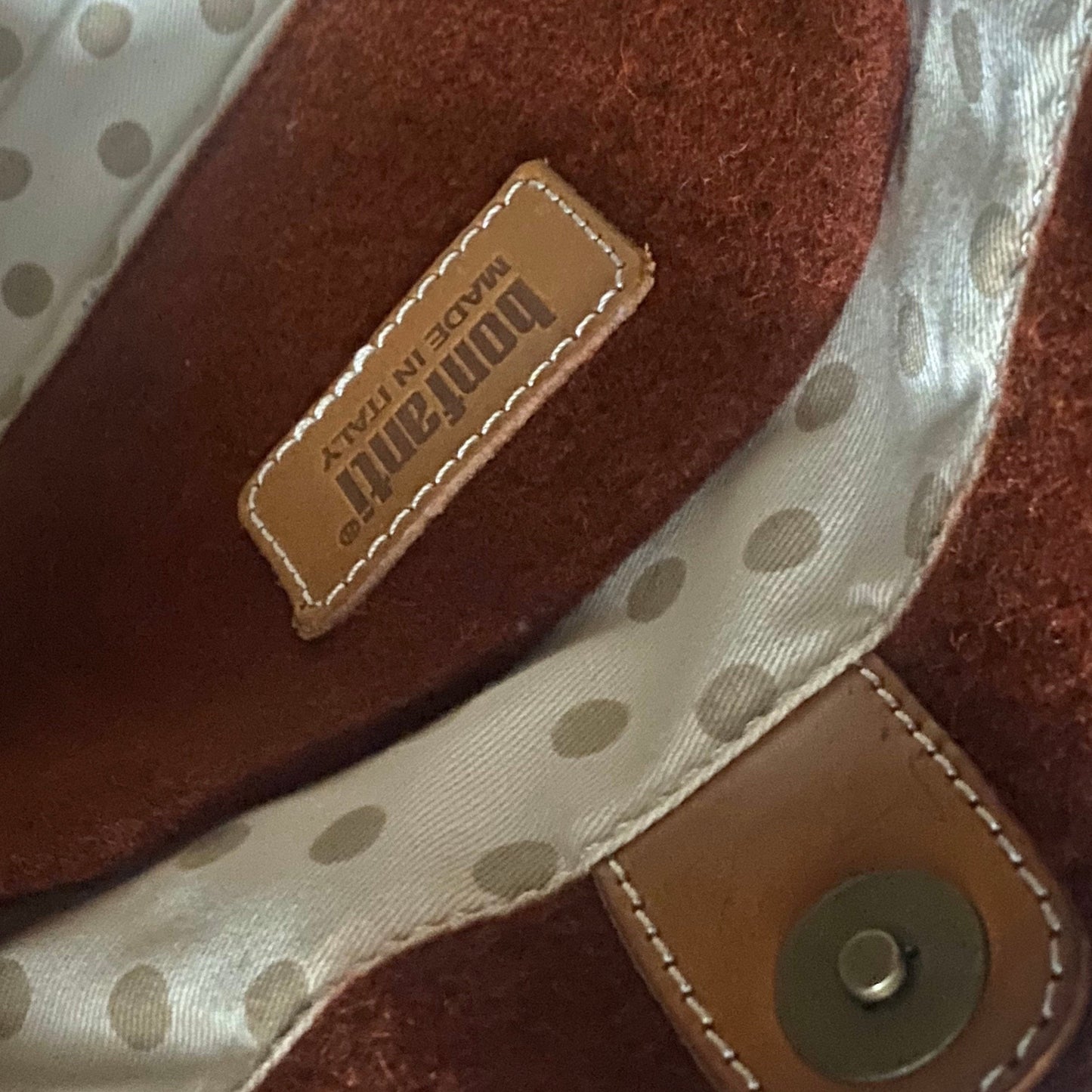 Bonfanti burgundy wool & cuir leather winter country chic bag, 80s Italy mint condition.