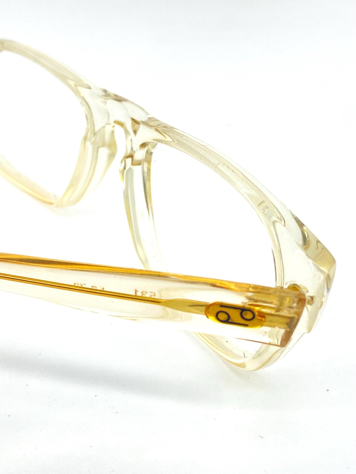 Pierre Daniel 70s NOS clear acetate keyhole rectangle-drop glasses frames hand made in Italy, mint