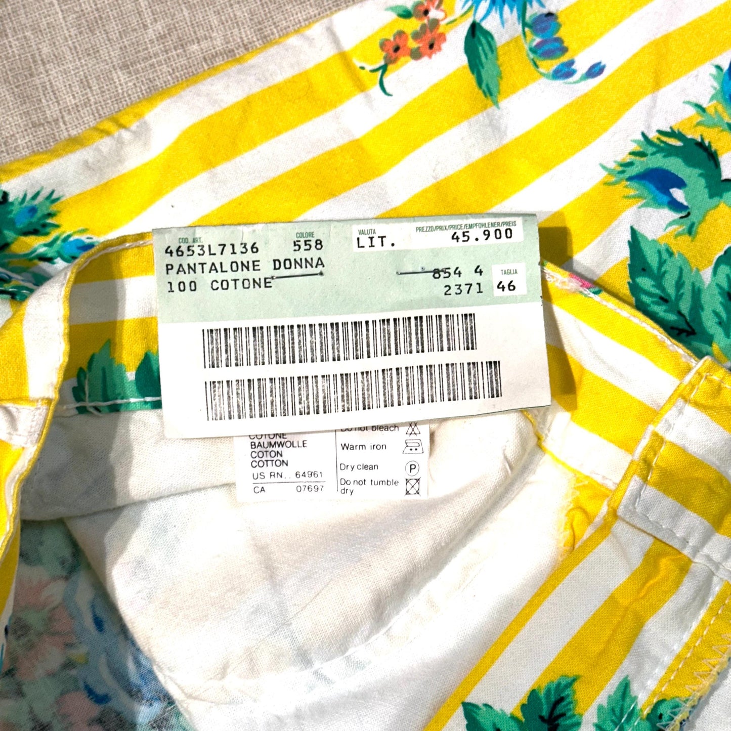 Benetton 80s striped cotton pants with flowers BNWT