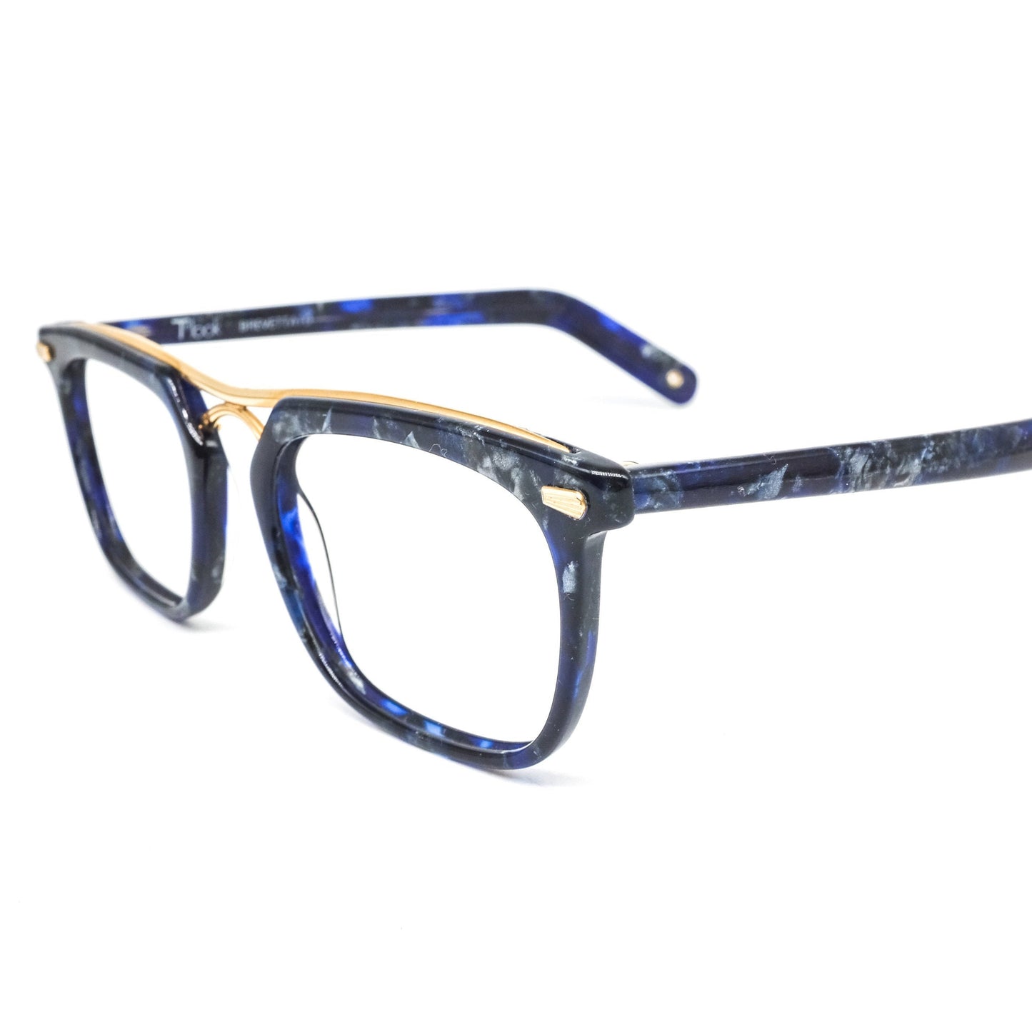 Cadillac blue tortoise -gold retro styled eyeglasses hand made in Italy, 80s NOS