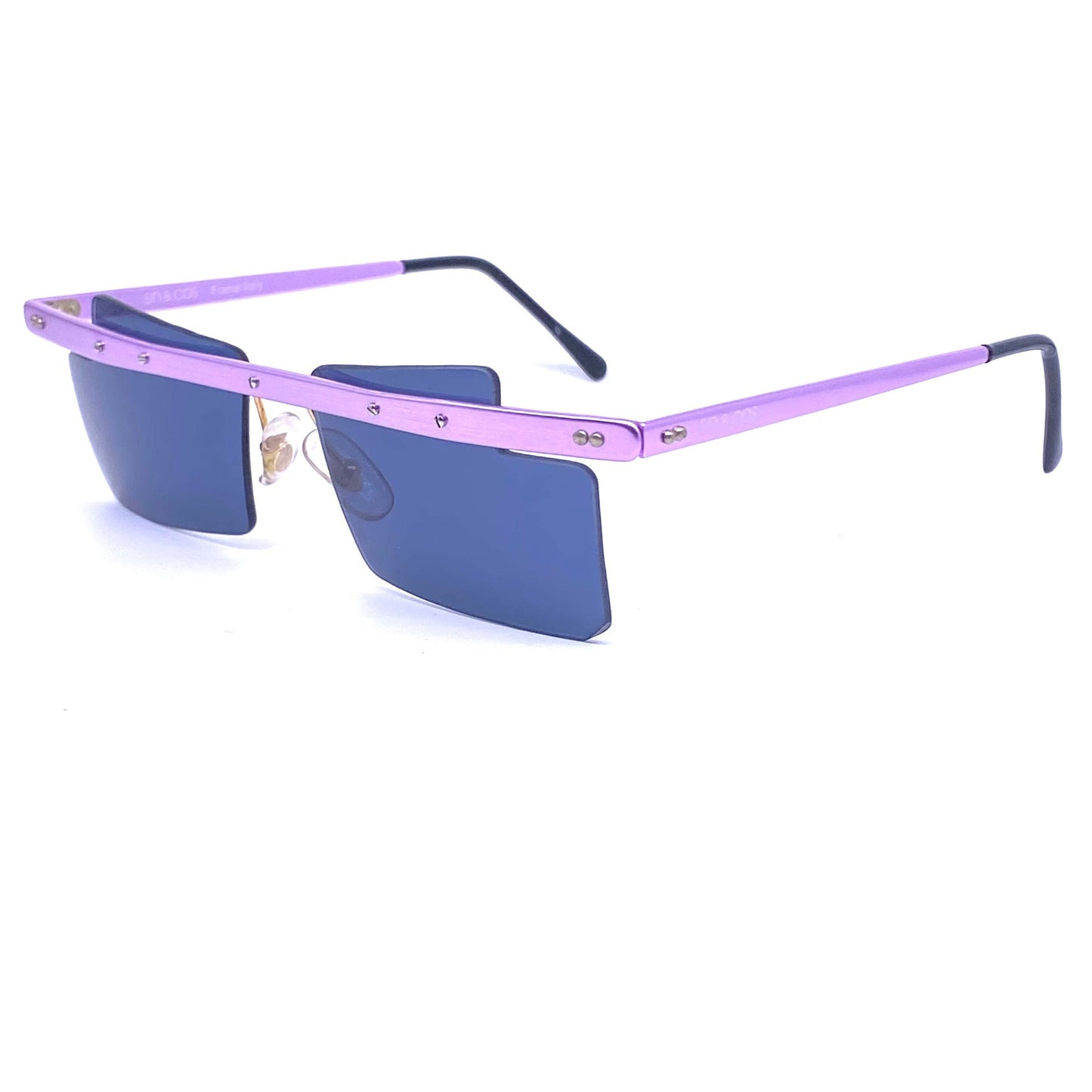 Sin&Cos square anodized metal avant-garde sunglasses, blue, silver or red, NOS 90s Italy