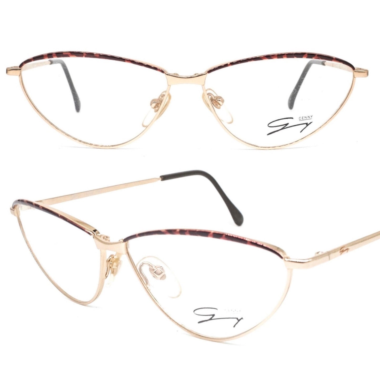 Genny 534 golden metal modernist cateye eyeglasses frames made in Italy, NOS 80s