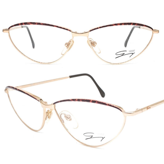 Genny 534 golden metal modernist cateye eyeglasses frames made in Italy, NOS 80s