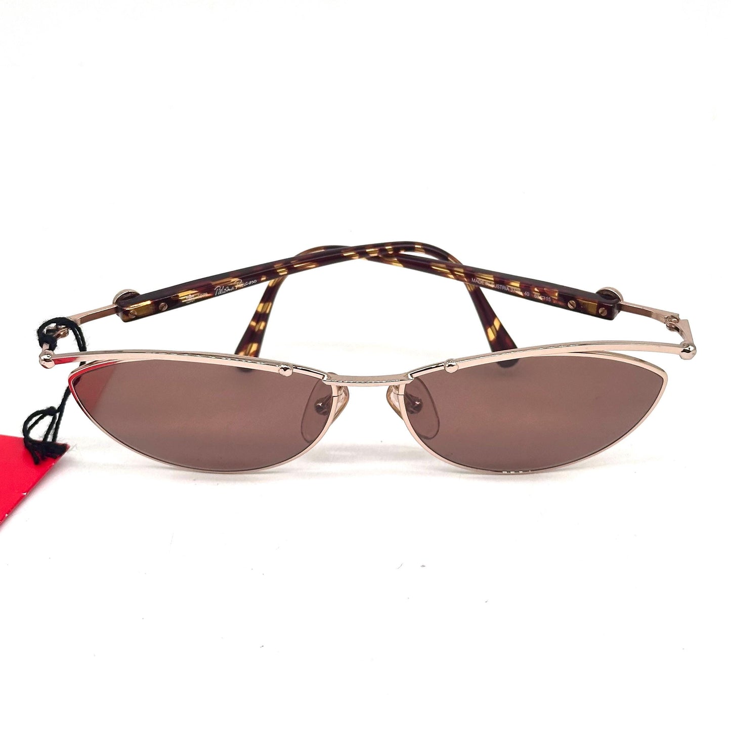 Paloma Picasso 3778 gold frame sunglasses with spheres details and spotted yellow and brown temples 80s NoS