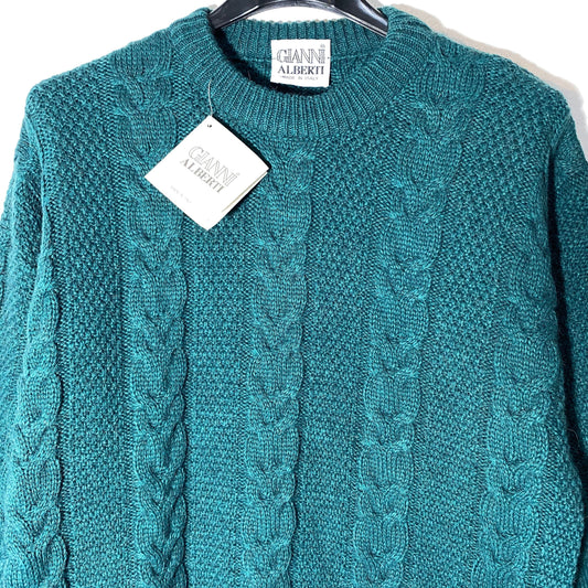 Gianni Alberti NWT alpaca / merino wool blend waive cable knit jumper made in Italy, new and minty 80s sz 54