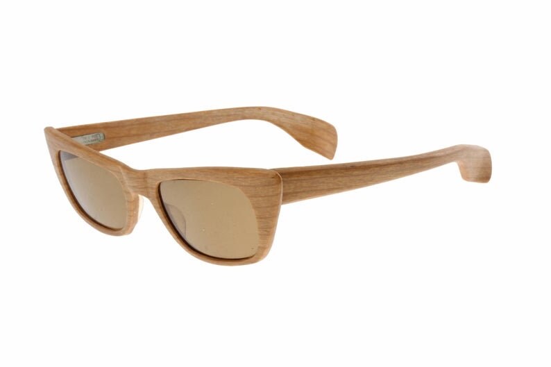 Fioc 1950s wooden effect cateye sunglasses made in Italy, New old stock in mint condition