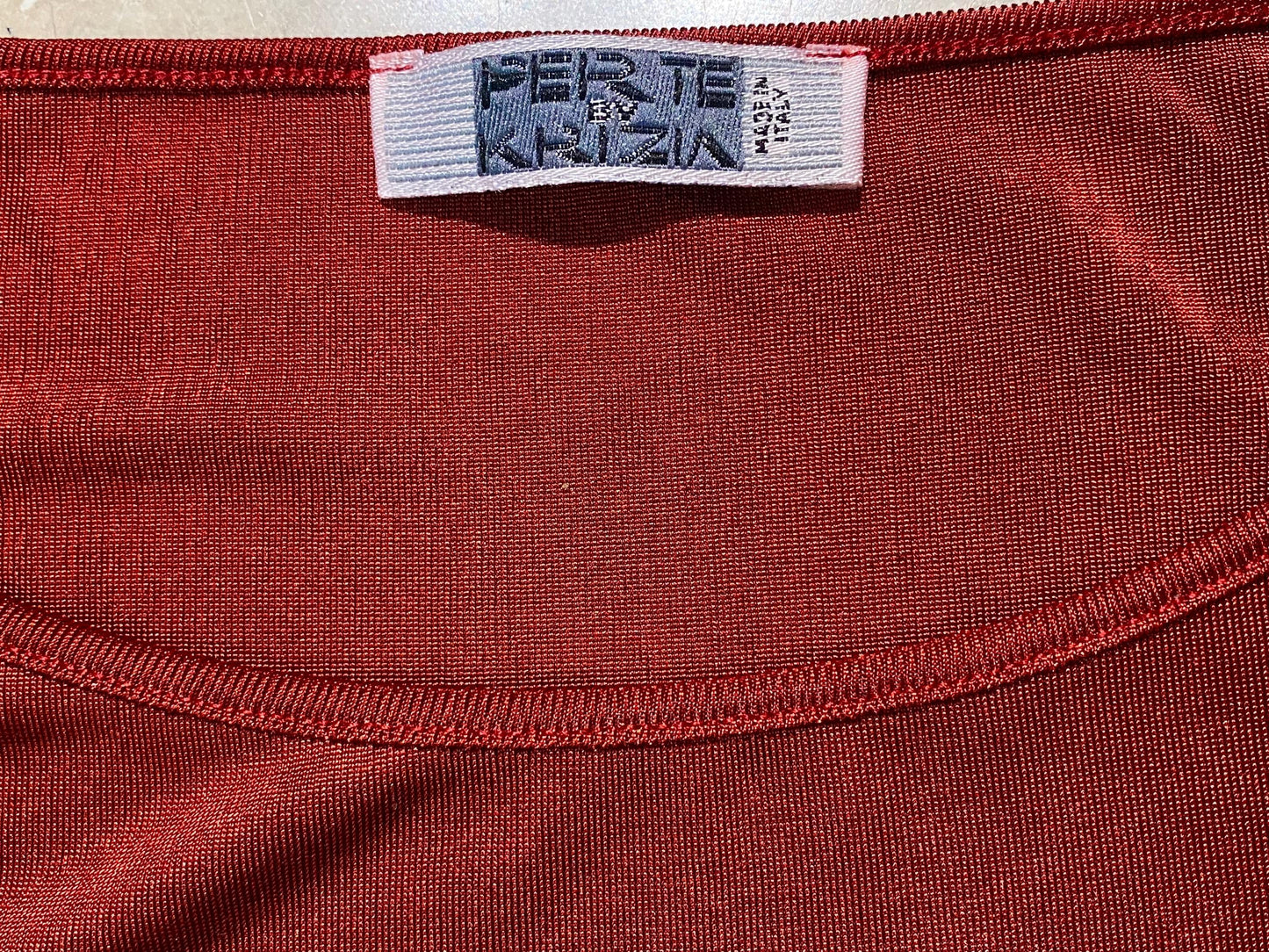 Krizia PerTe burgundy satin shirt w golden degradè croc print, NOS 80s mint sz L