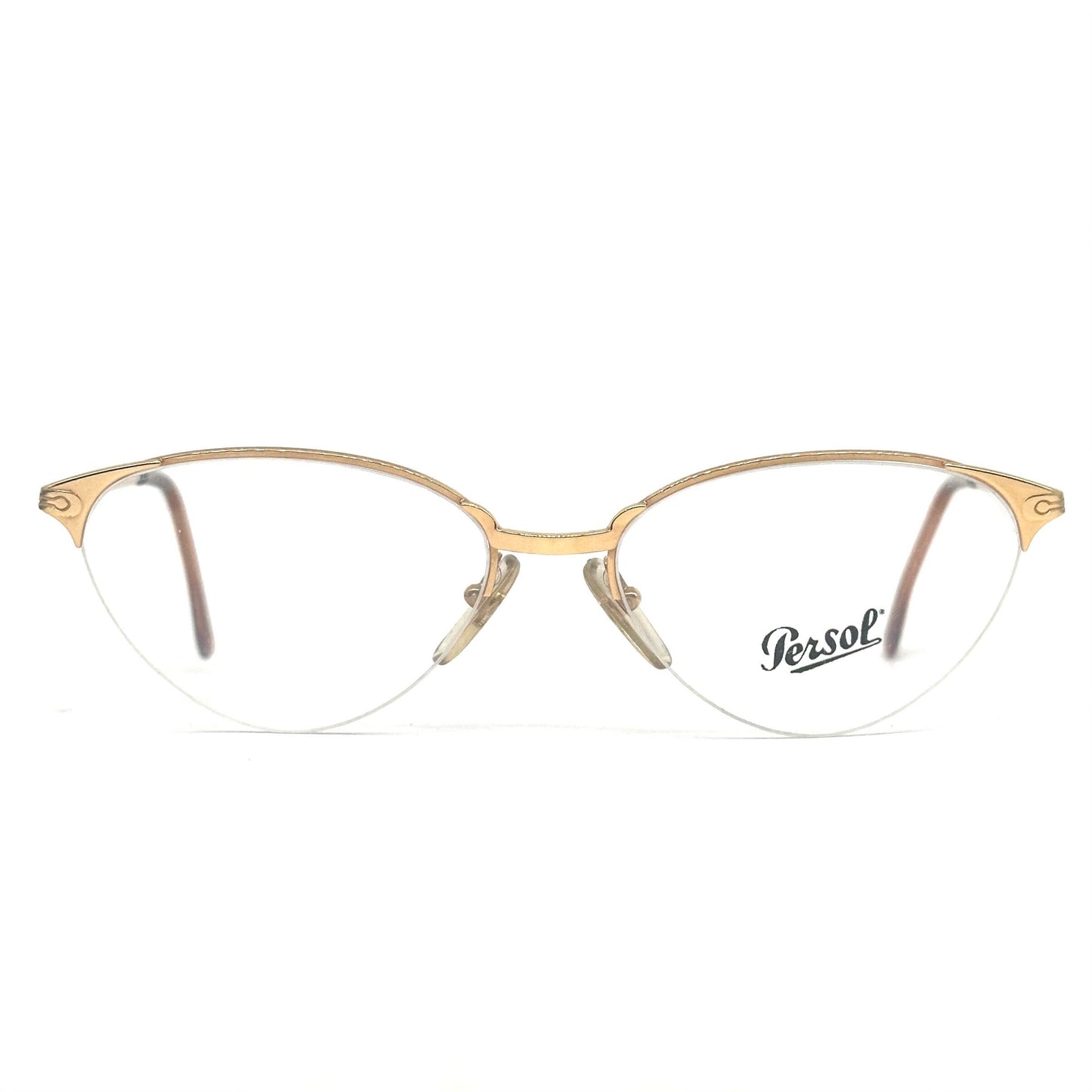Persol Ratti Eras golden cateye glasses frames w nylor half-rim mount, sleek design; NOS 80s Italy