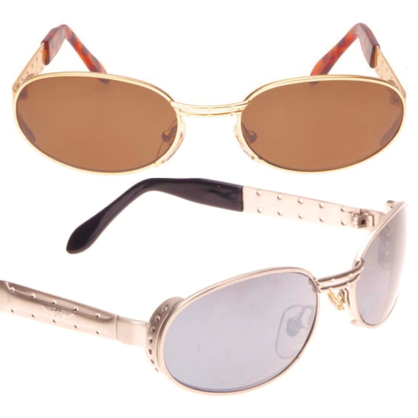 Oval steampunk sunglssses in silver or gold metal with side cup and embossed details, Italy 90s NoS