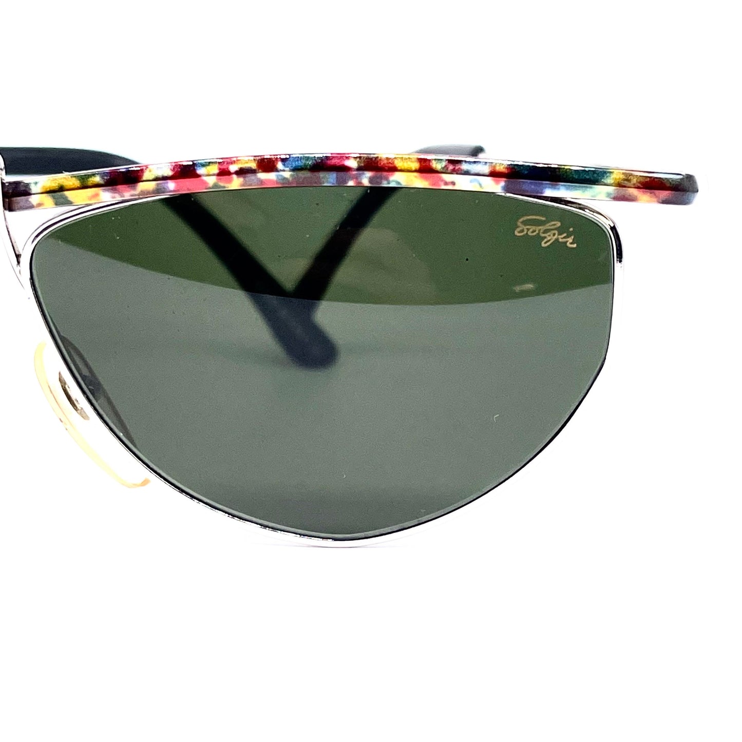 Solgir modernist sunglasses with Multicolor enamel and fork bridge, NOS 80s Italy