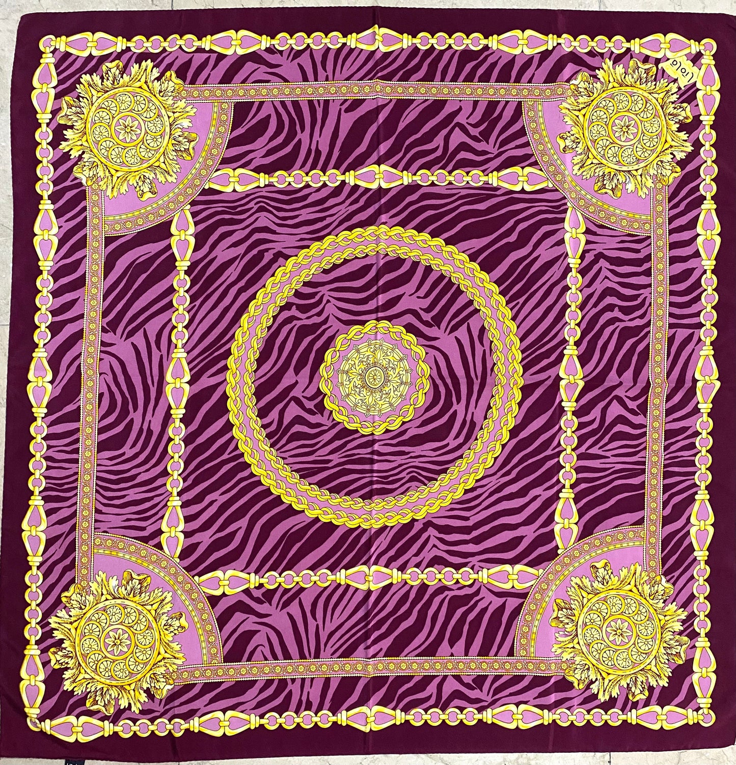 Liolá purple tiger/baroque print pure silk scarf-shawl, BNWT