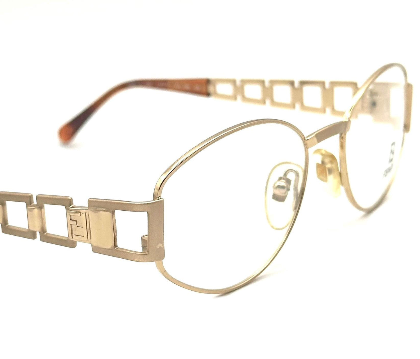 Fendi 7097 iconic oval golden chain cut-off temples frames made in Italy, 90s NOS