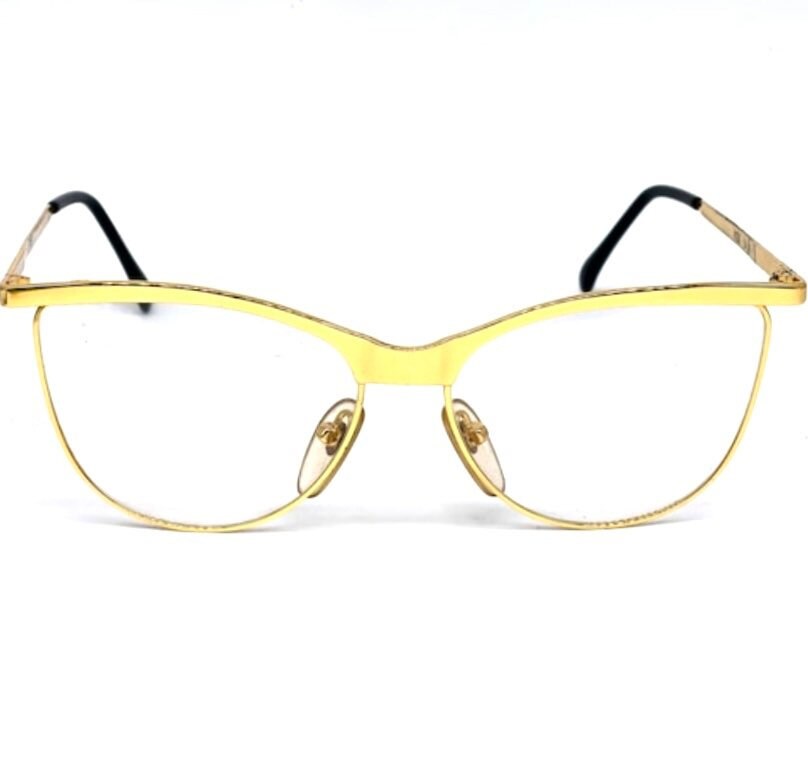 OAR golden metal cateye eyeglasses frames hand made in Italy, 1980s NOS