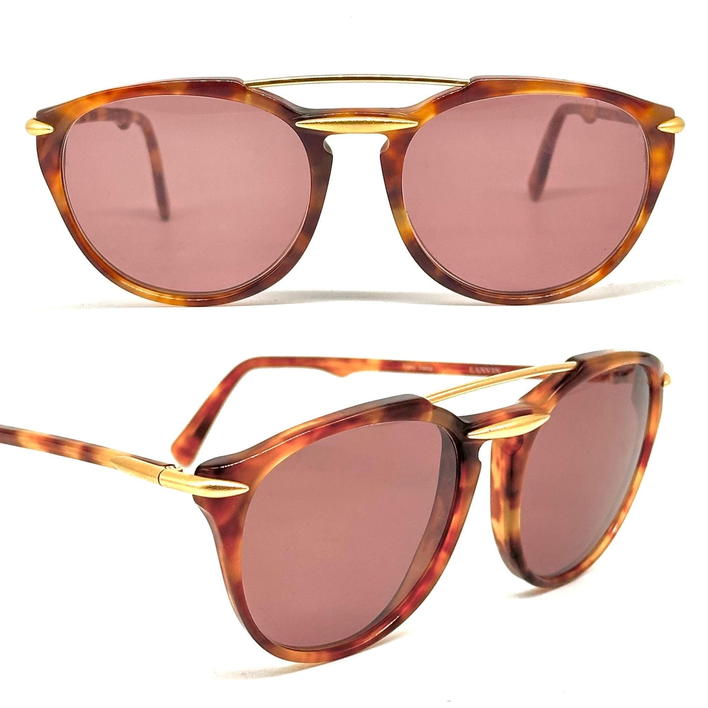 Lanvin 746 vintage aviator brown tortoise sunglasses with brown lenses and detailed by golden parts 80s Nos Paris Made in France
