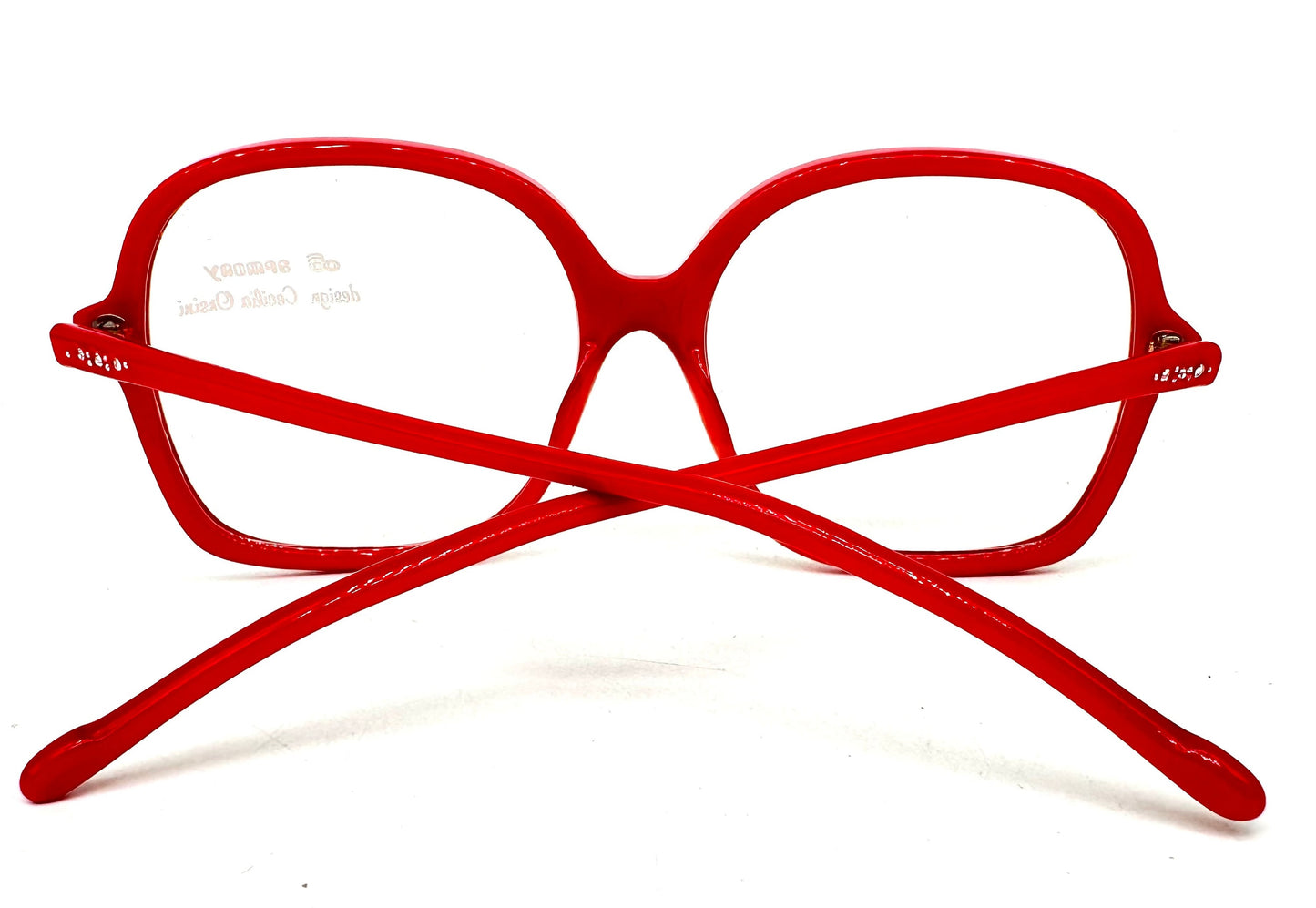 Armony vivid red square oversized frames w rhinestones details, NOS 80s Italy