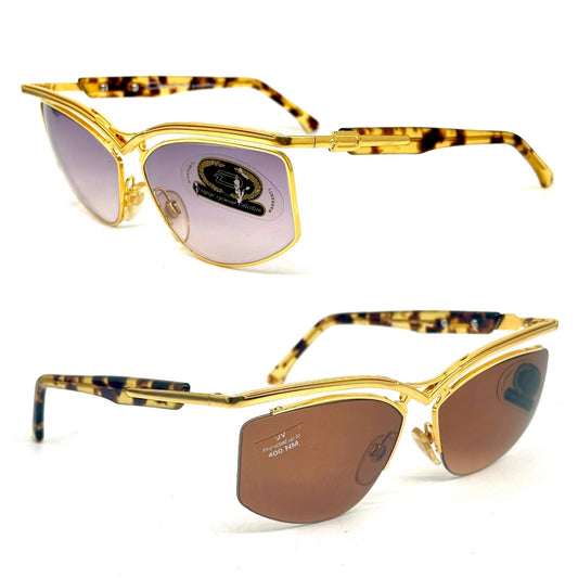 Dérapage luxury butterfly sunglasses in gold metal /tortoise cello, avant garde design made in Italy 90s NoS