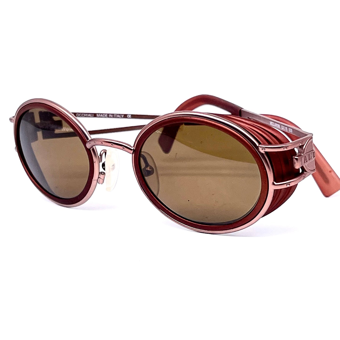 Halifax oval side shield sunglasses in copper color, pure steampunk style made in Italy NOS 90s