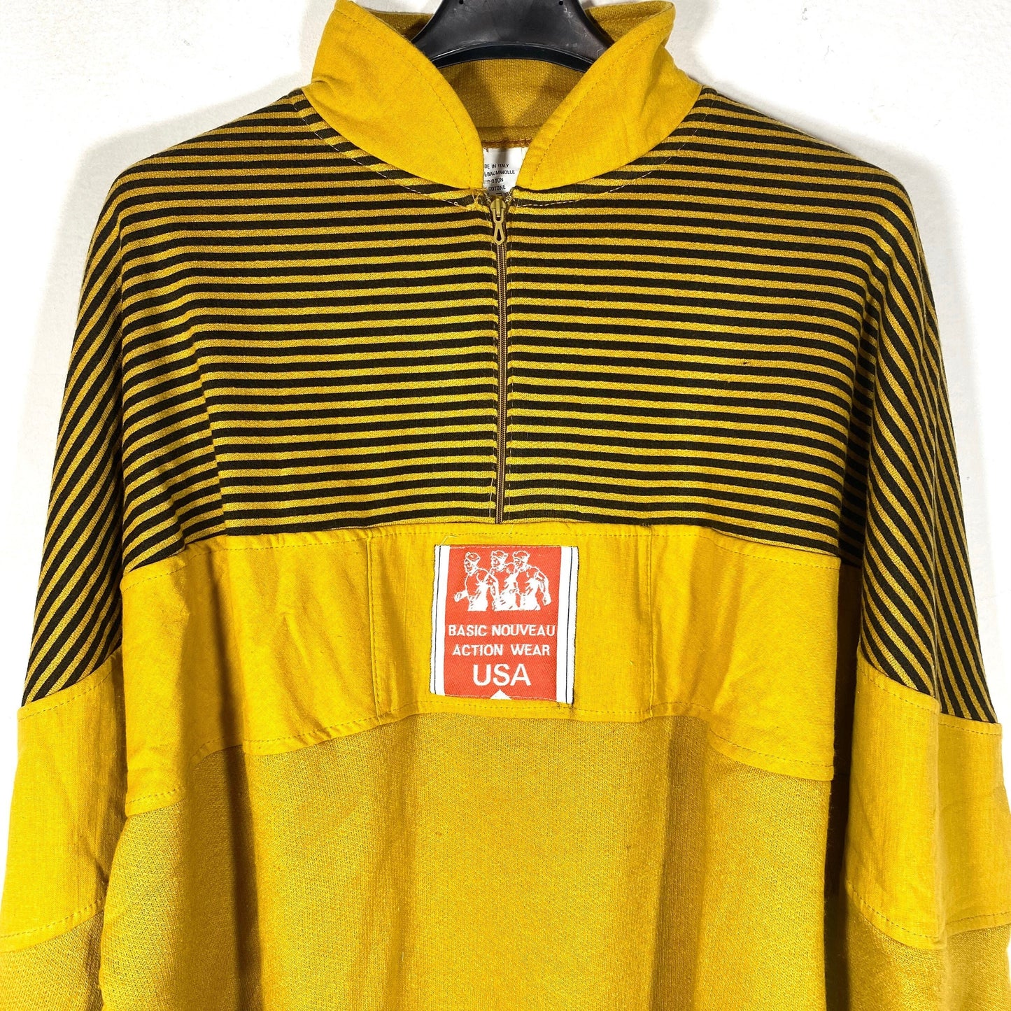 Striped Cotton sweatshirt with zip up collar, yellow, white or purple, cool pattern, NWT 80s.