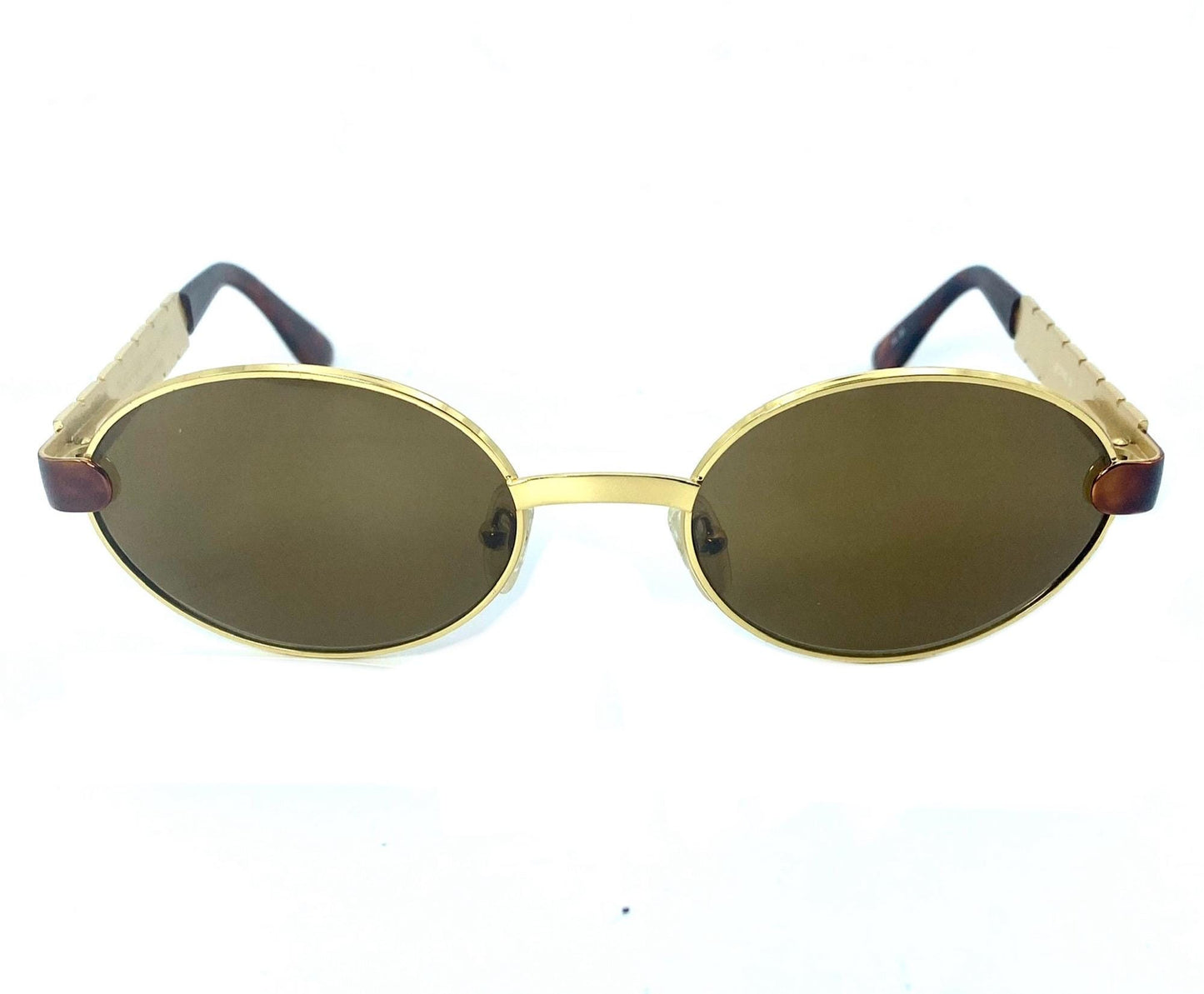 RoccoBarocco oval tortoise-gold metal sunglasses hand made in Italy, NOS 90s Mint