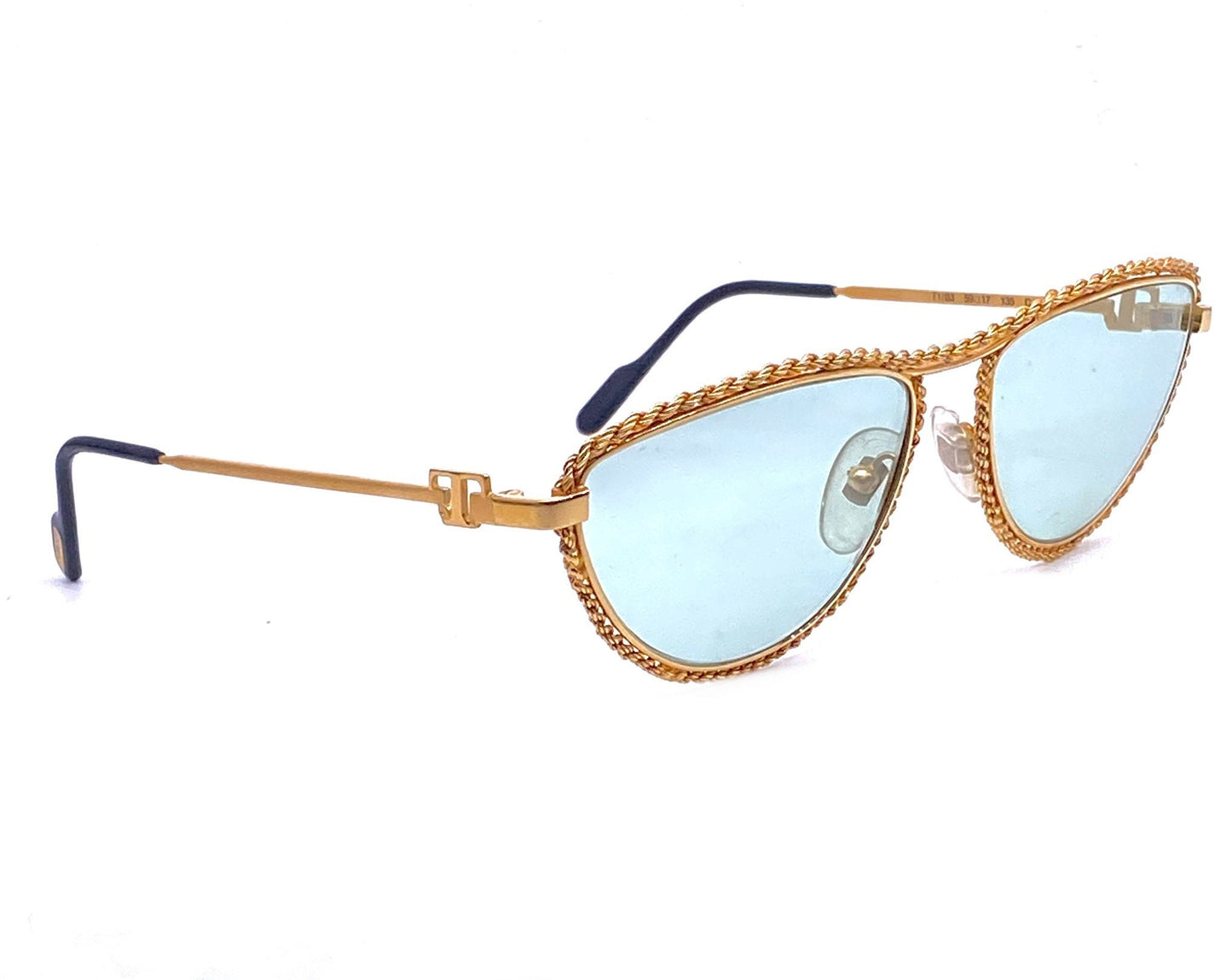 Tiffany Soloist T1-03 23k gold plated rope style rims cateye sunglasses, 1980s NOS