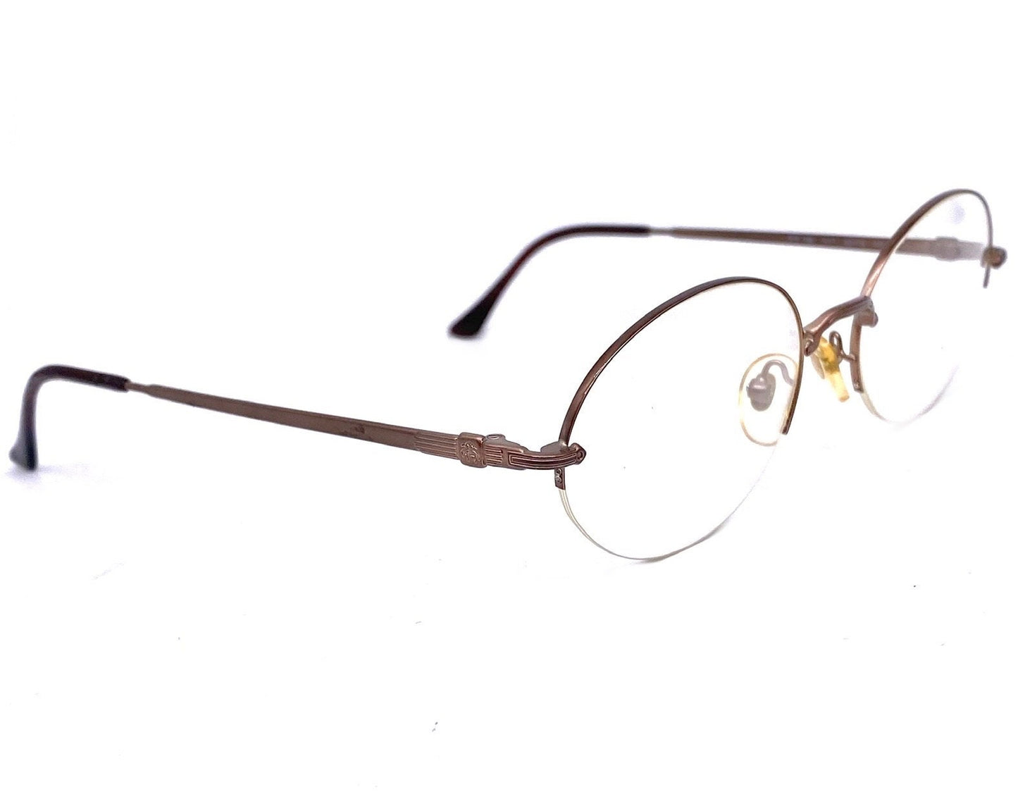 Brooks Brothers minimal oval half rimmed copper metal glasses frames, 90s NOS Italy