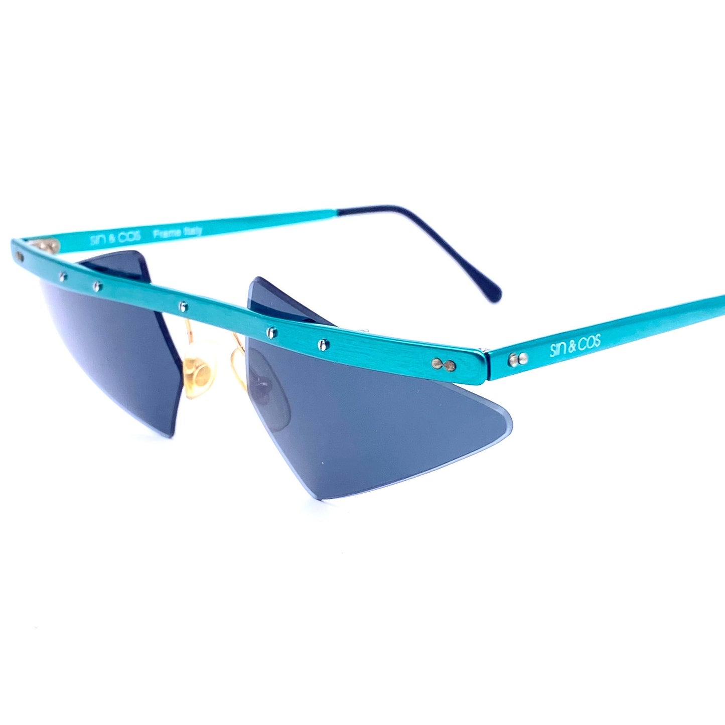 Sin&Cos glam rock edgy anodized metal avant garde sunglasses, blue, green or red, NOS 90s Italy