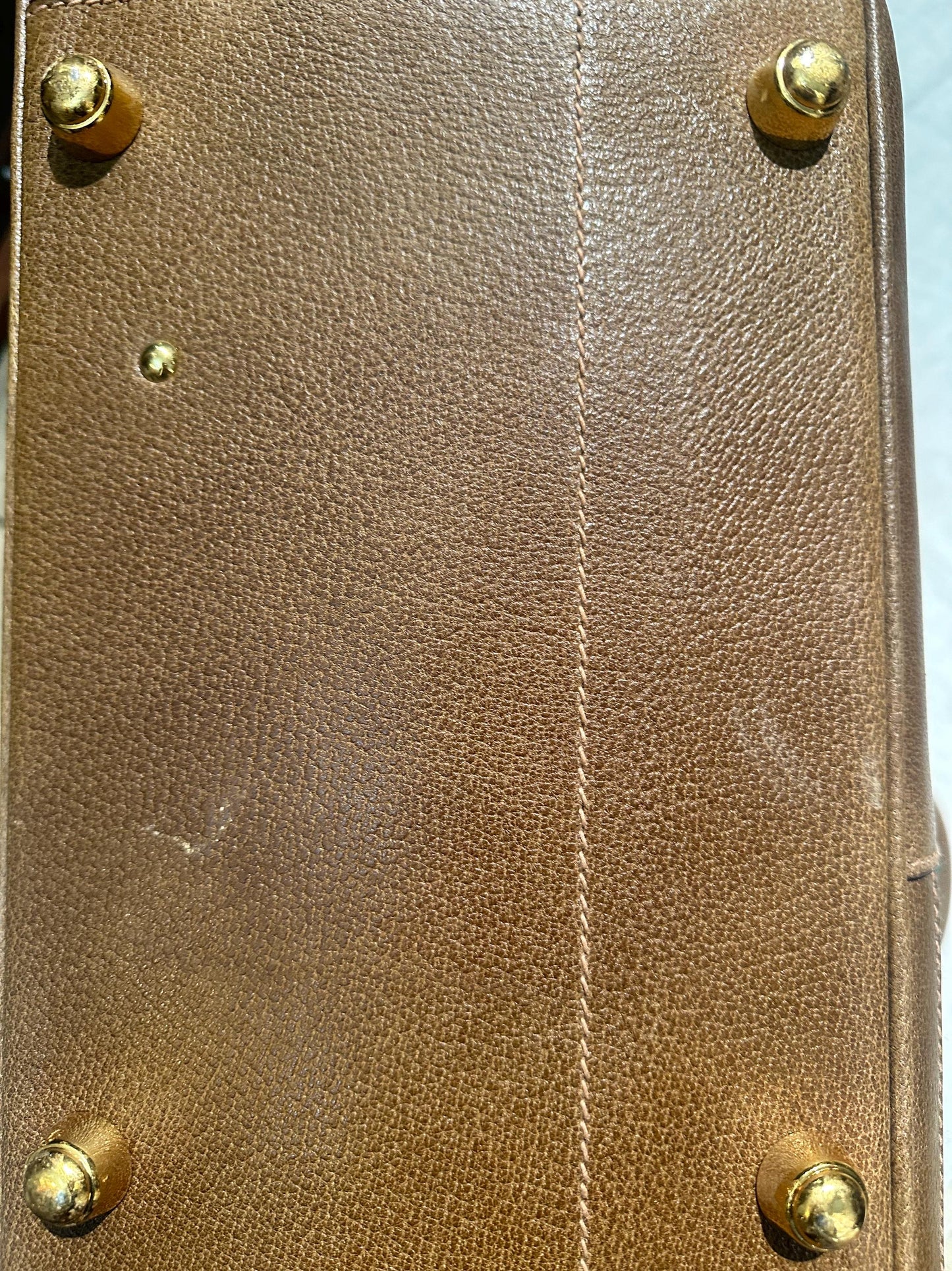 Gucci NOS 70s brown leather luggage with signature red/green stripes, perfect