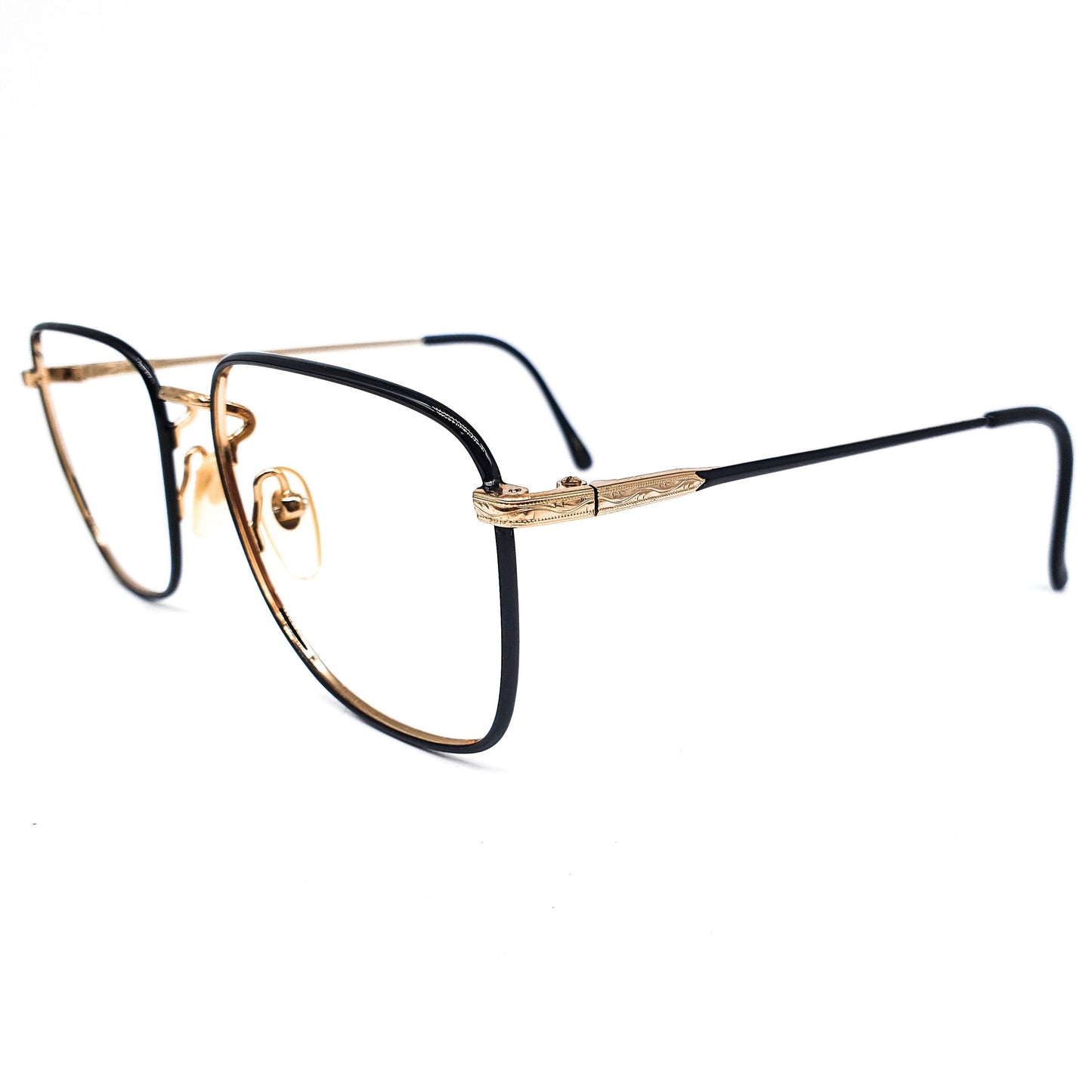 Ralph Lauren Classic XV retro geeky square golden and black eyeglasses frames, 90s NOS