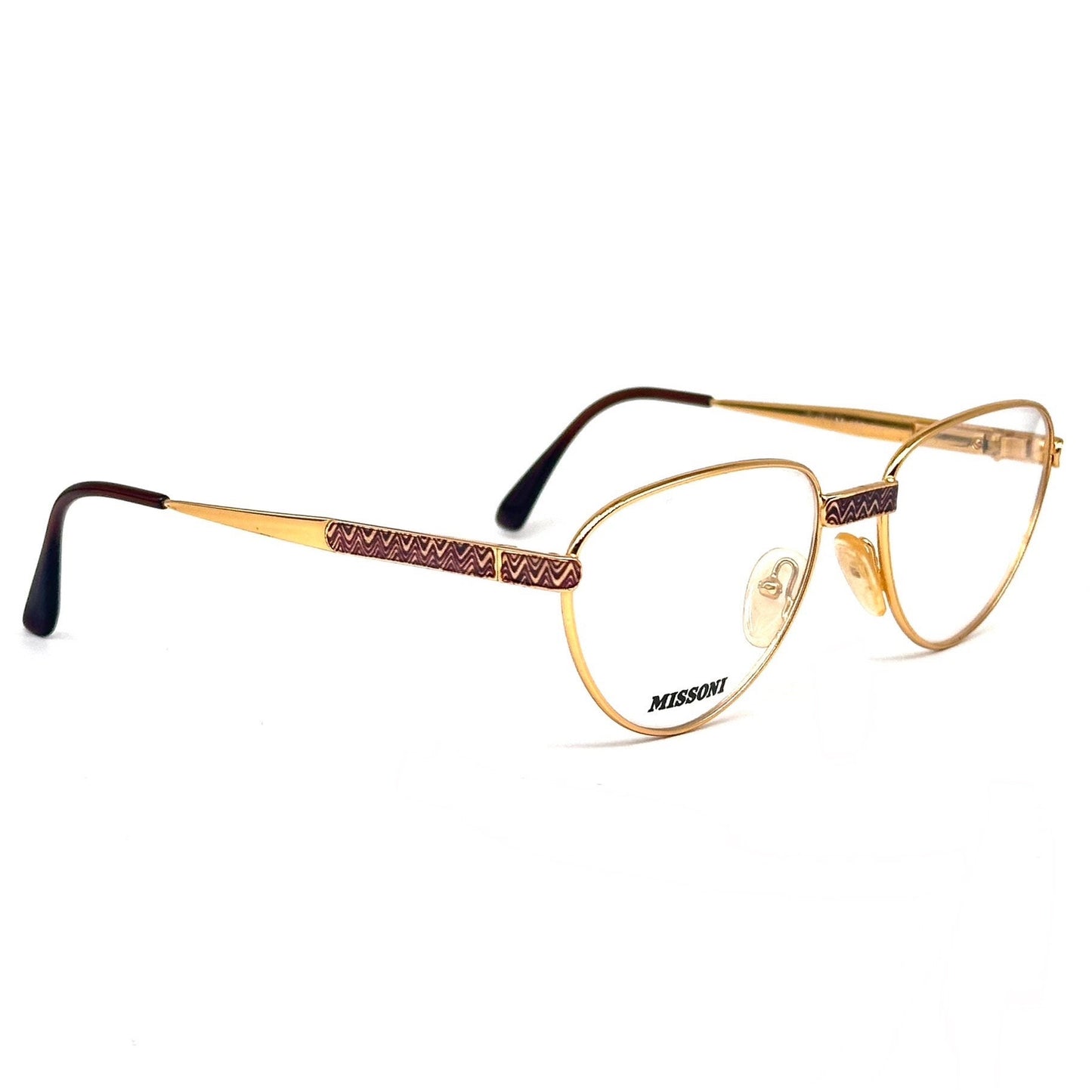 Missoni M823 44F gold oval frames w iconic brown wavy zig-zag enamel detailing, 90s NOs