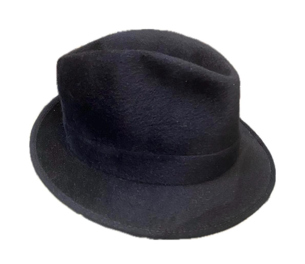 Borsalino Luxury black Velour trilby - fedora elegant hat, Italy 1970s NOS