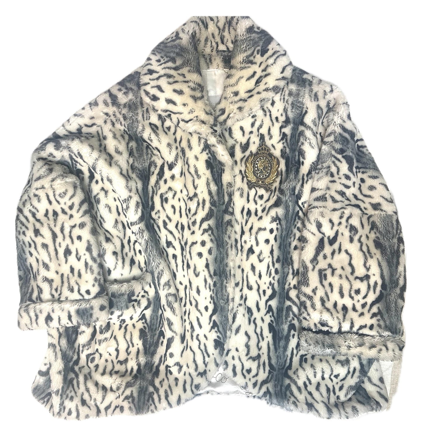 Roccobarocco 80s white snow leopard faux fur made in Italy, great condition sz 42/M