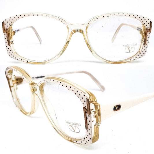 Valentino oversized glasses with black/white polka dot pattern & golden details, NoS 80s Italy