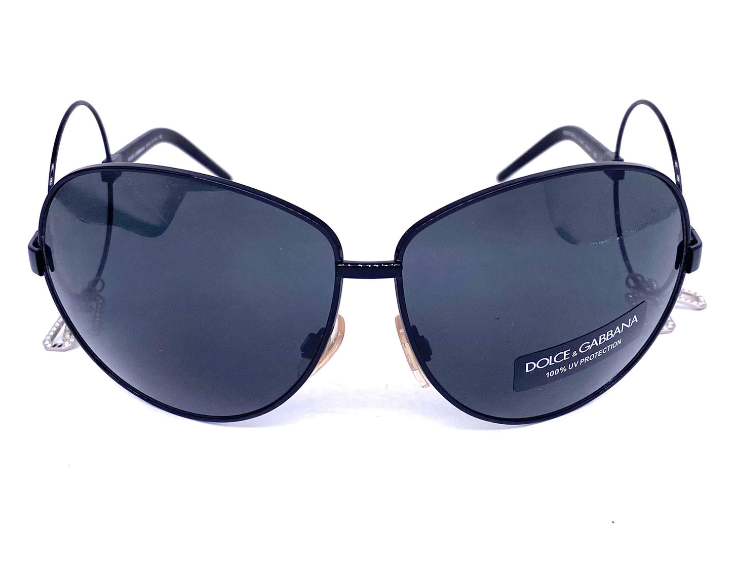 Dolce e Gabbana rare oversized metal sunglasses w spaceage inspired temples & jewelled inserts, NOS