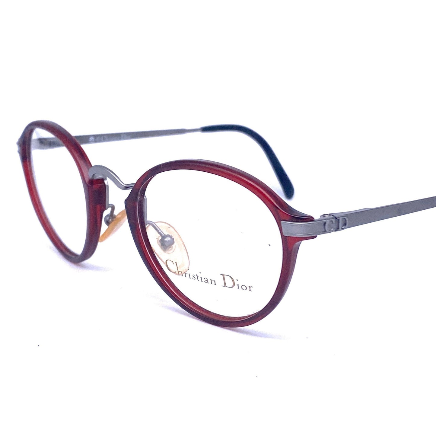 Christian Dior 2899 minimalist burgundy/ gunmetal round eyeglasses frames, NOS 1980s Austria