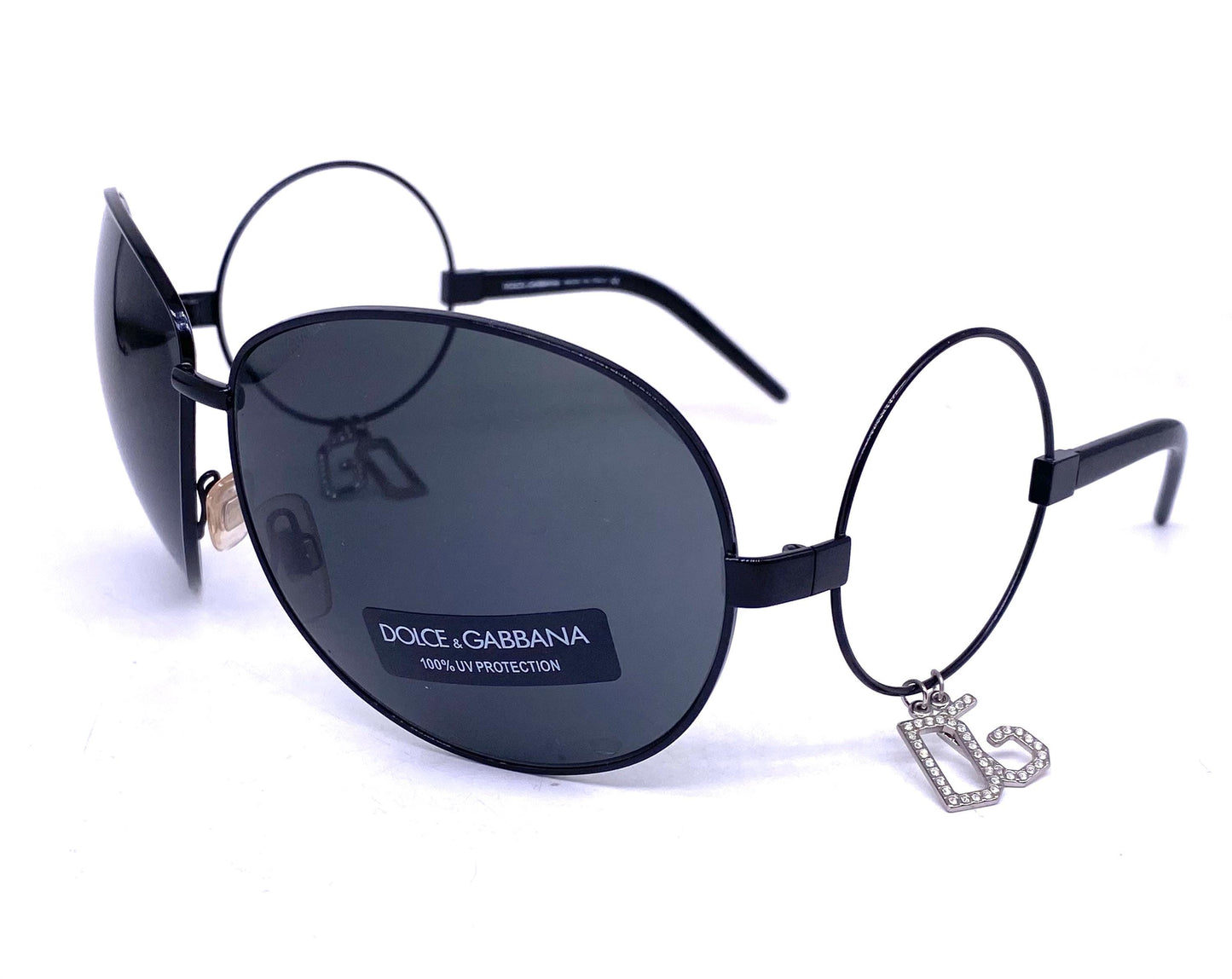 Dolce e Gabbana rare oversized metal sunglasses w spaceage inspired temples & jewelled inserts, NOS