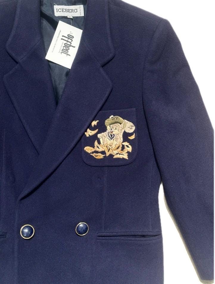 Iceberg cashmere navy woolen dbl breast blazer Disney collaboration size 40 made in Italy 80s