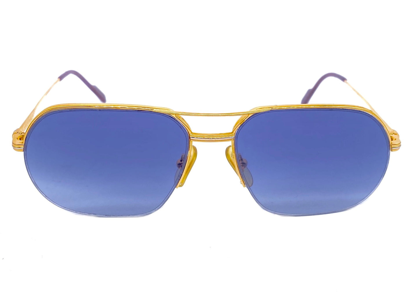 Cartier Orsay aviator sunglasses in golden metal w half rimmed structure, brand new lenses; made in France 1980s