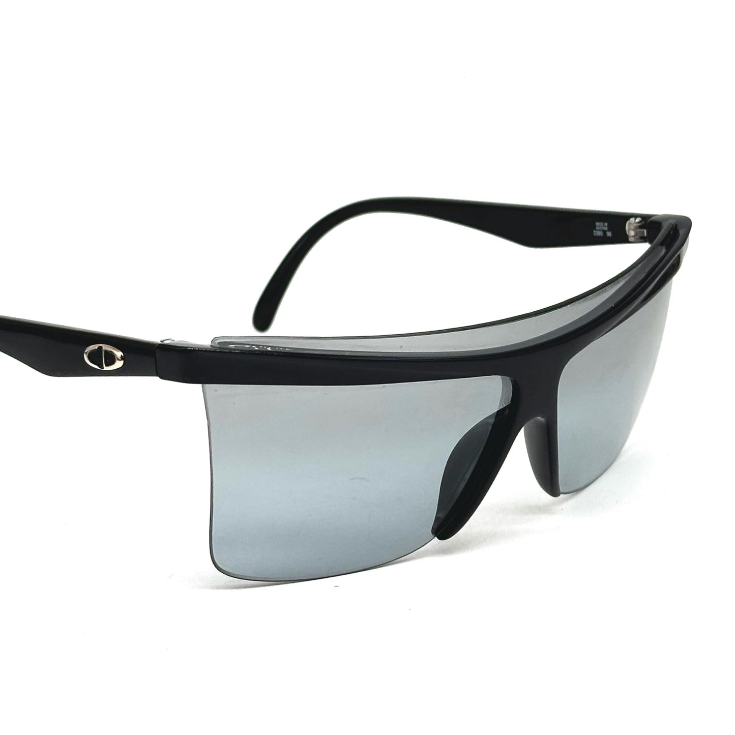 Christian Dior 2395 futuristc black optyl mask sunglasses with silver CD logo detail on temples 70s NOS
